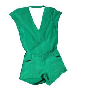 ba&sh Vendome Green Jumpshort Romper Size 6 V-Neck Tie Back Emerald Green